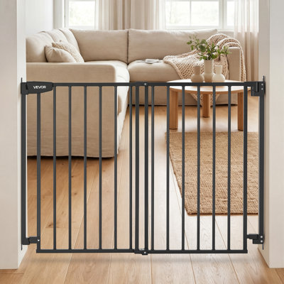 Baby Gate for Stairs, 28-43 in Adjustable Width, 30 in High Dog Gate, No Bottom Bar, One-Handed Operation, Easy Drilling Installation with Hardware Kit, for Stairs, Doorways, and House, Black