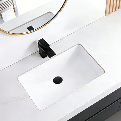 KARAMAG 24 po Lavabo de salle de bain encastré en porcelaine avec trop-plein en céramique blanche