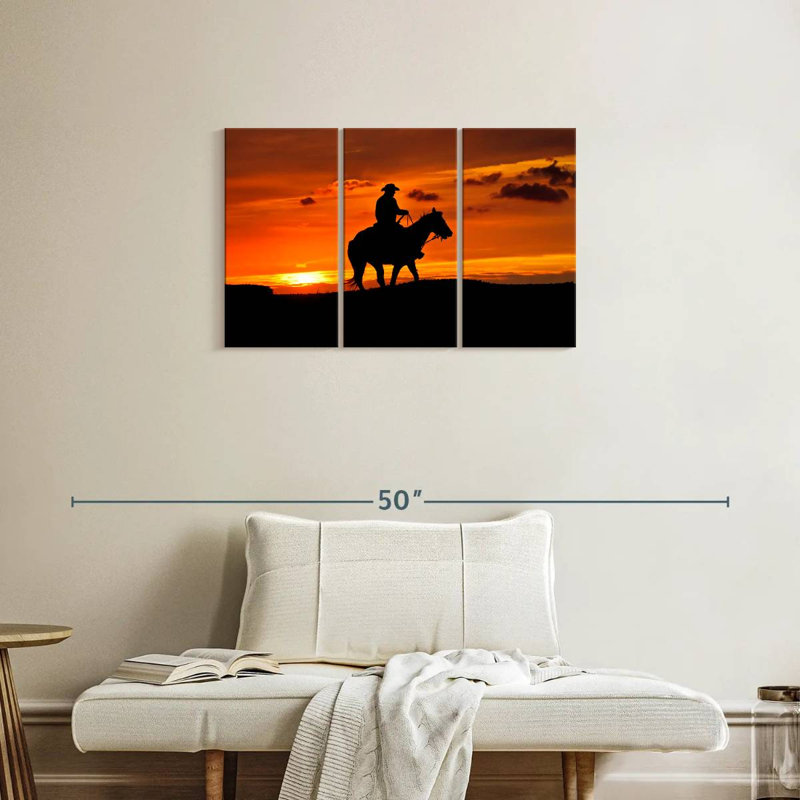 Coucher de soleil à cheval Mehar, H 20 po x l 33 po