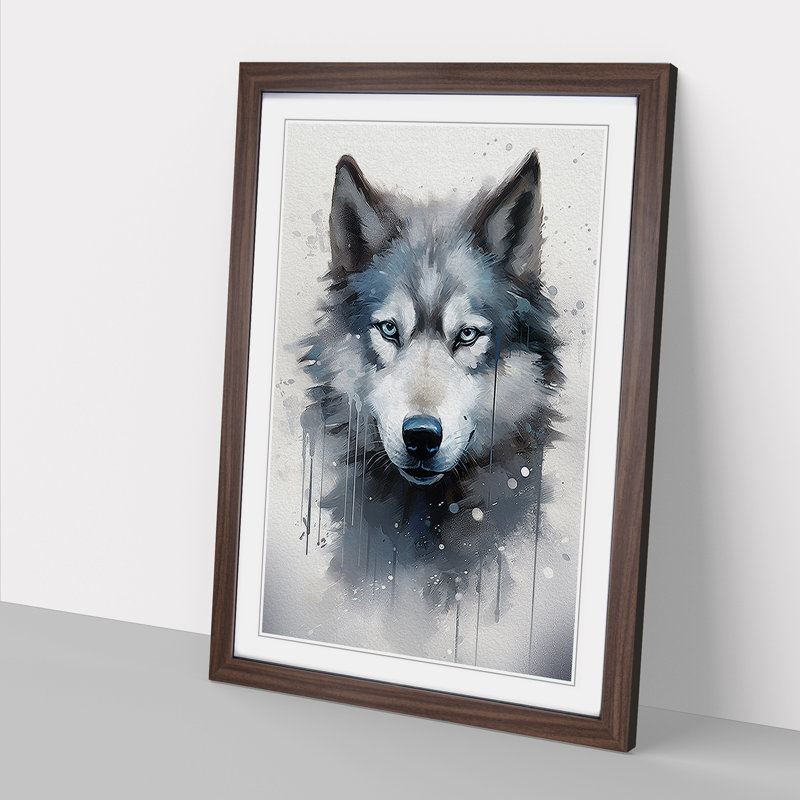 Husky Conceptual Art - Framed Print, 64cm H x 46cm W x 2cm D, Walnut