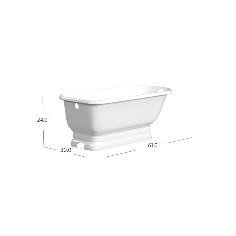 Baignoire de trempage sur piédestal en fonte 61 "x 30", Intérieur et extérieur blancs