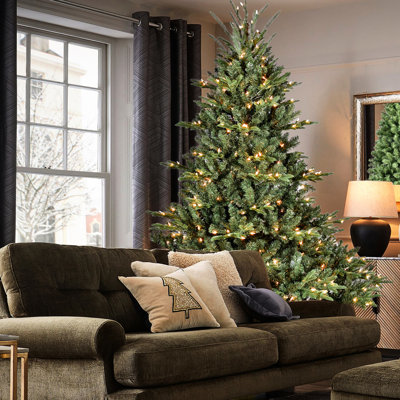 Arbre de Noël 48 pouces avec 150 lumières UL blanc chaud, 673 pointes sur branches pe / mixtes, base large pour de grands présentoirs dans des pièces spacieuses, structure à charnières, décoration rapide, métal renforcé