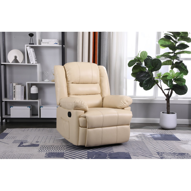 Celado 88.5cm Wide Faux Leather Standard Recliner, Cream Faux Leather