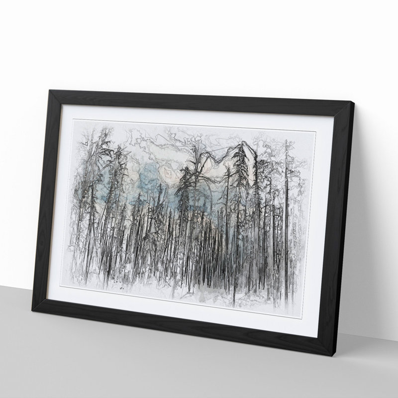 Winter Forest Vol.2 Sketch - Picture Frame Graphic Art, Black, 65cm H x 90cm W x 2cm D