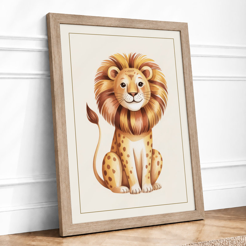 Gentle Lion Cub Boho - Framed Print, A4 - 29.7 x 21.0 cm, Oak