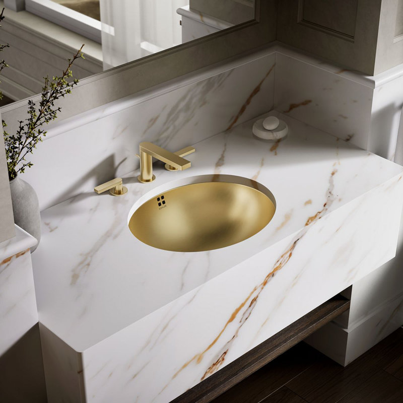 Bachata®20" Oval Drop-In/Undermount Bathroom Sink, No Overflow, Vibrant Brushed Moderne Brass