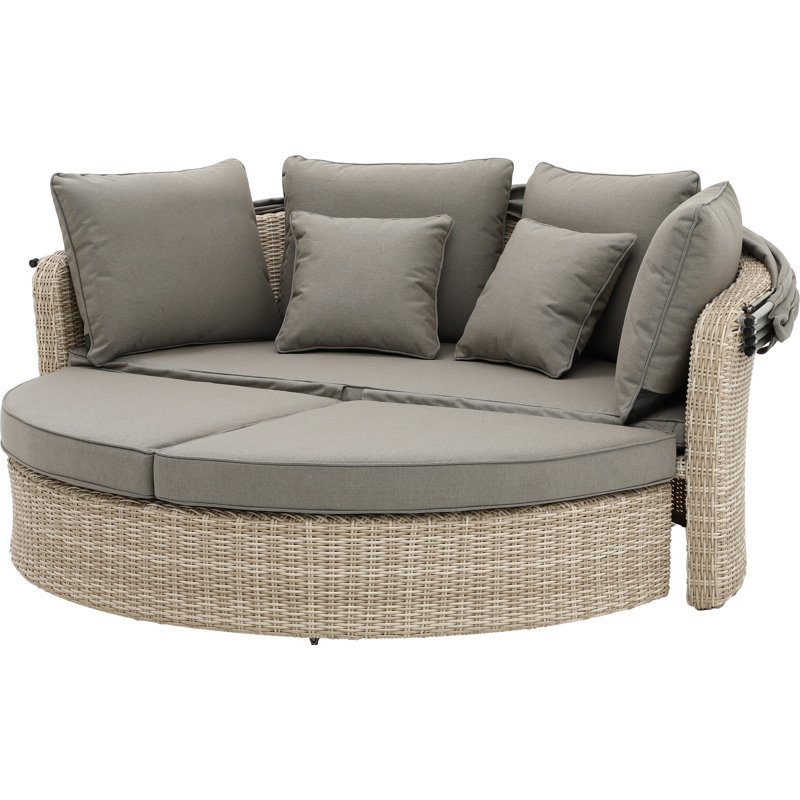 Aarju 195 cm W Curved Wicker Patio Daybed with Cushions, Sandy Beige