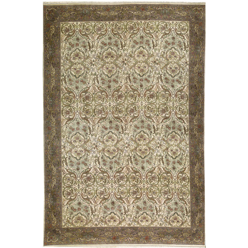 Tapis ivoire et brun noué à la main de haute qualité