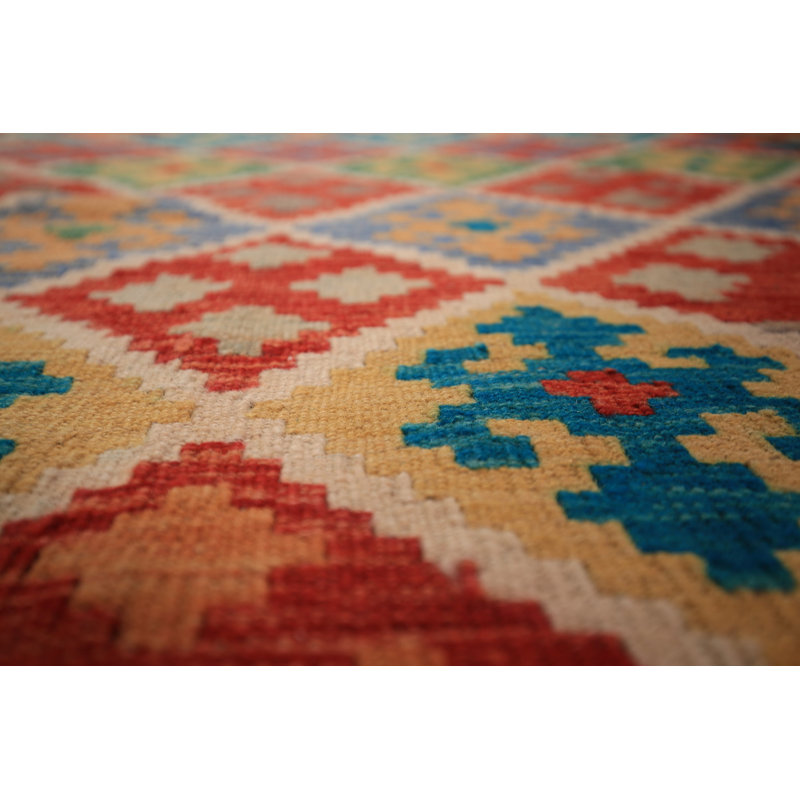 Tapis en laine tissé à plat à motif treillis 9 x 11