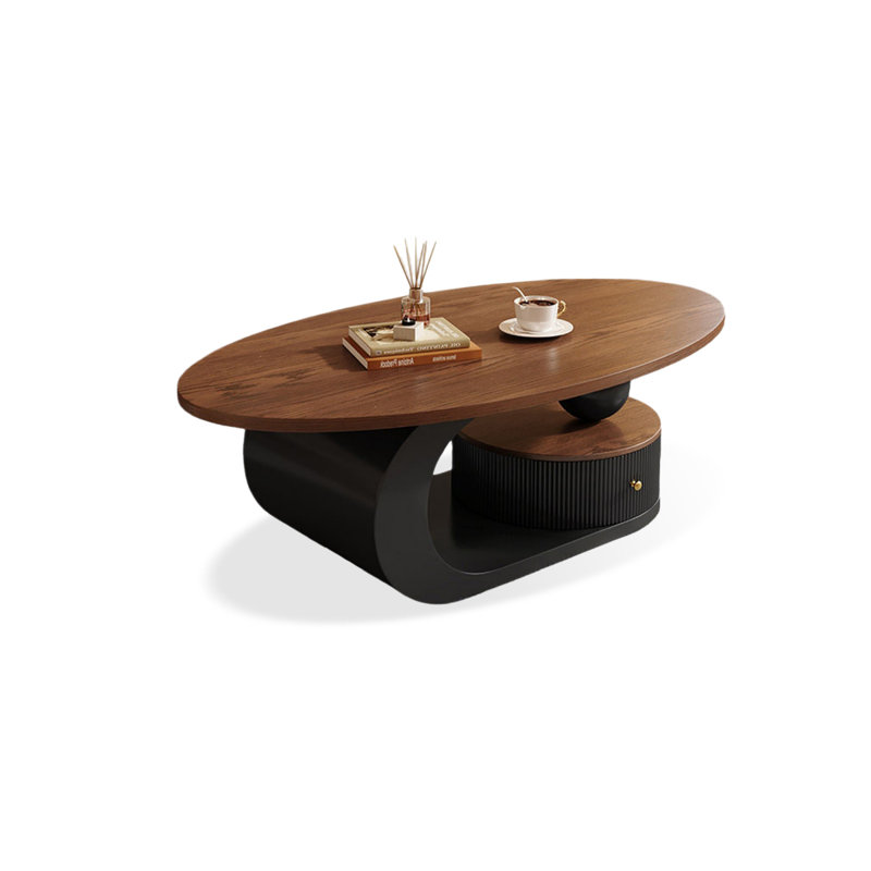 Table basse ovale en bois manufacturé brun et fer, 16.54" H x 39.37" W x 19.69" D, Brun et noir