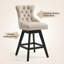 Tabourets de bar pivotants en velours capitonné, pieds en bois et garniture chromée, ensemble de 2, beige-183694378