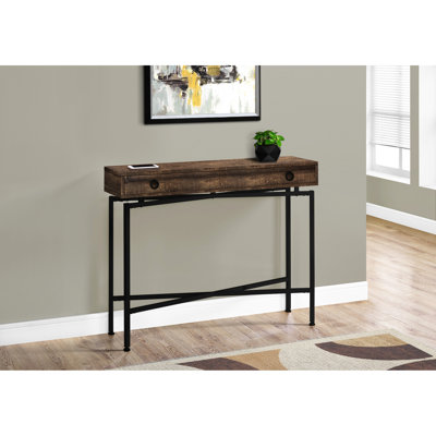 Modern Accent Console Table With Storage, Brown Laminate Finish And Black Metal Base For Bedroom Hallway Living Room