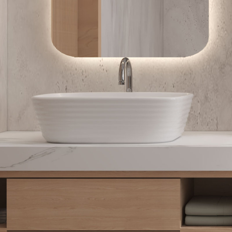 17 Stories 505mm L x 385mm W Marble Ceramic Rectangular Sink with Overflow