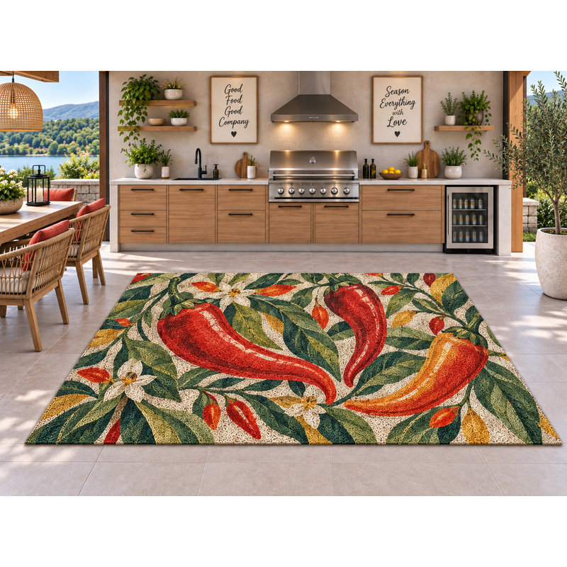 Tapis d'extérieur 5 pi x 7 pi Chili Flower Garden