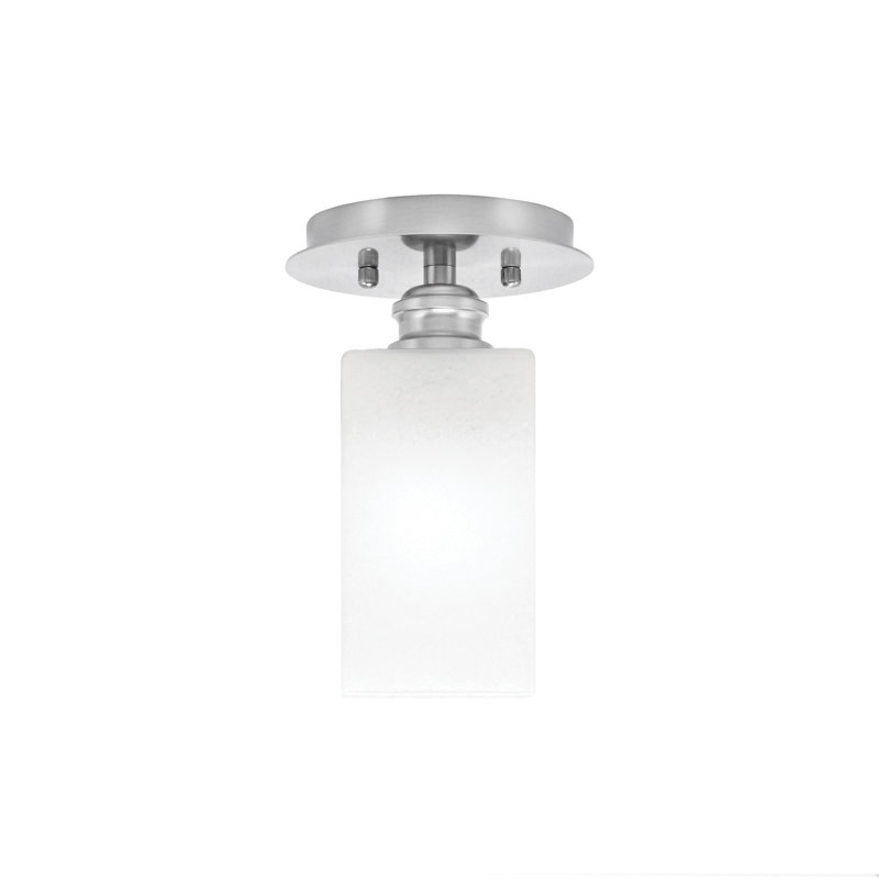 Edge 1 Light Semi-Flush With 3.5" Square White Marble Glass, Brushed Nickel