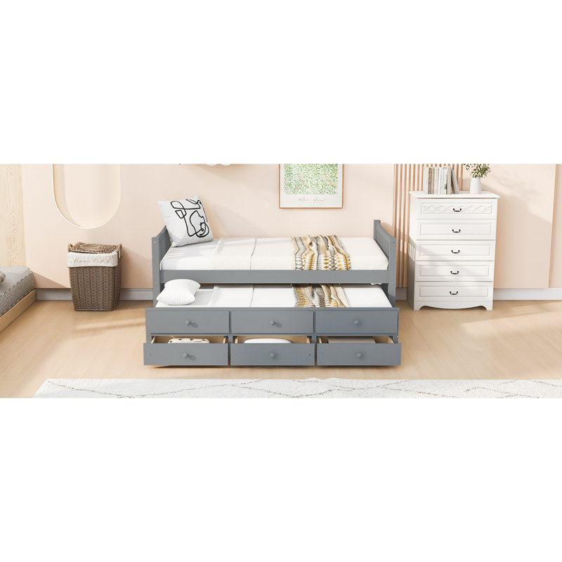Daybed with Trundle and Drawers, Gray