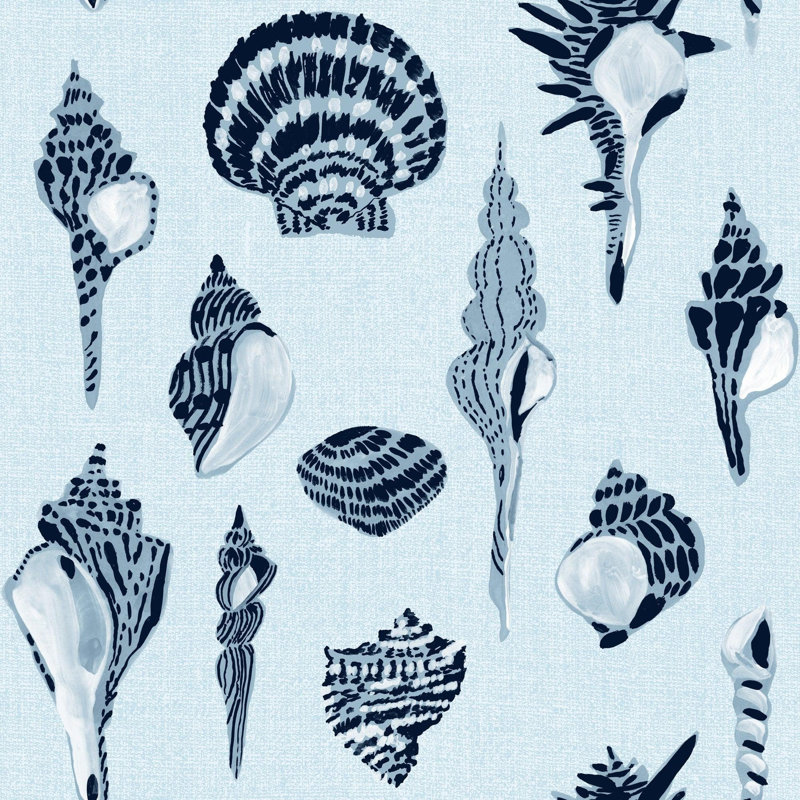 Sullivan’s Island Shells Serene Sky Wallpaper by Megan Molten, Blue, Faux Grasscloth