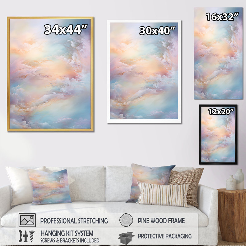 «Clouds Charm», art mural sur toile, Cadre simple argenté, H 44 po x l 34 po x P 1,5 po