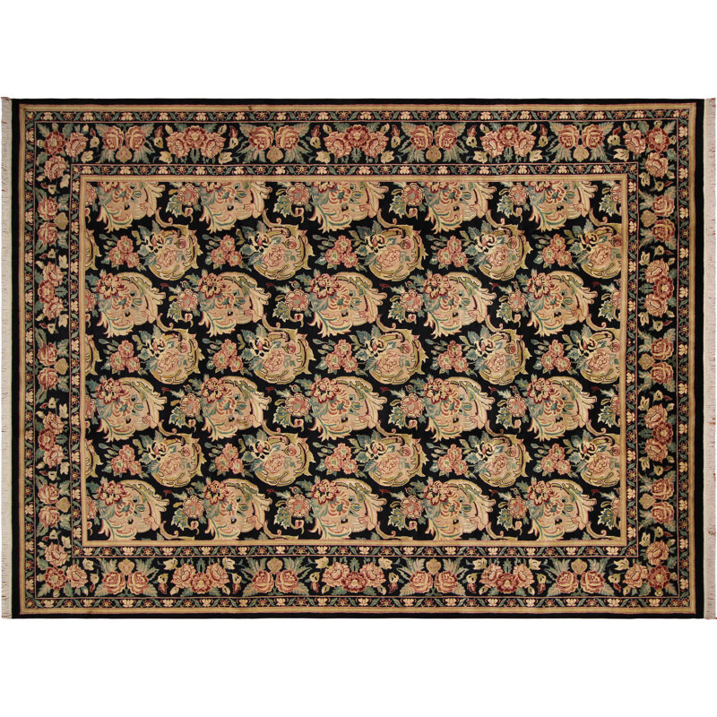 Hand-Knotted Black Wool Persian 8' x 10' Rug
