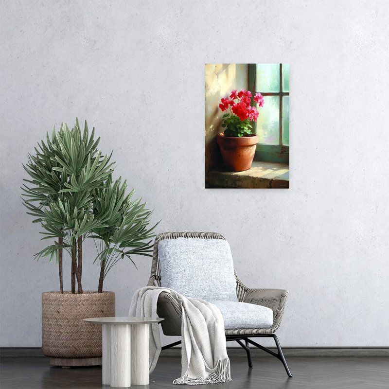 Sunlit Geraniums Vintage Geranium Wall Art Print 1 Piece Wrapped Canvas Wall Art, 60.96cm H x 40.64cm W
