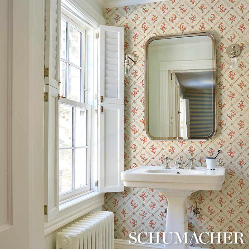 Corail Floral Non-Woven Wallpaper Roll by Timothy Corrigan, Coral