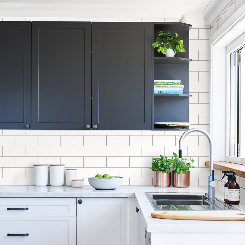 Rouleau de papier peint L 33 pi x l 20,5 po Anley Subway Tile, Blanc / blanc cassé