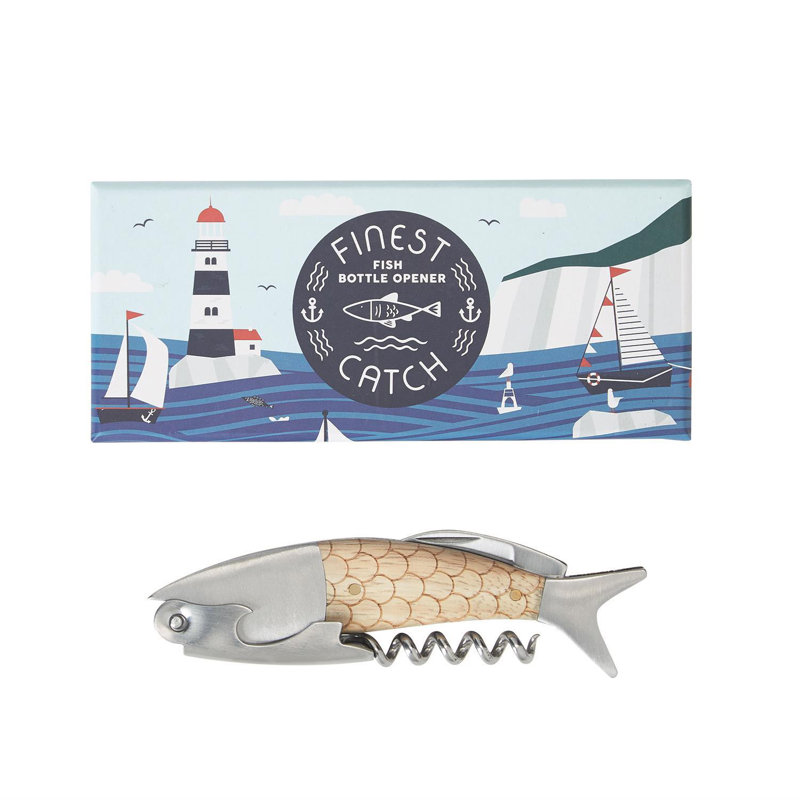 Finest Catch 3-In-1 Bottle Tool Opener In Gift Box Includes: Bottle Opener, Corkscrew, Knife, Grey/Cream