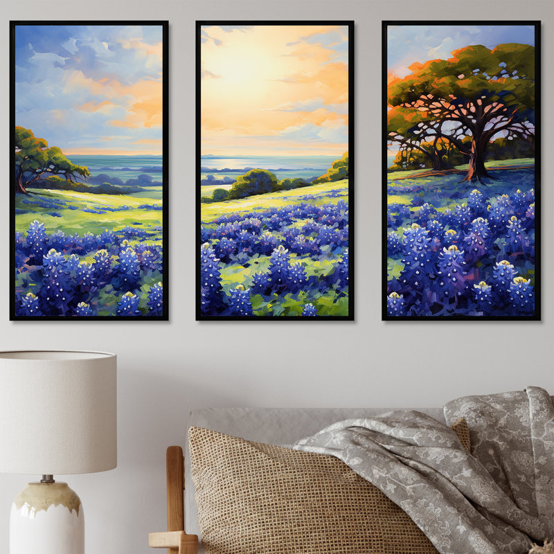 Ensemble de salon Blue Bonnets Ballet Meadows I - Blue Bonnets, Cadre flottant noir, H 40 po x l 60 po x P 1 po