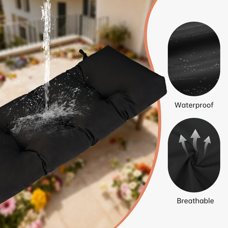 Bench Cushion for Outdoor Furniture, Waterproof  Tufted Outdoor Bench Cushion , Patio bench cushions for indoor/outdoor chairs, swing cushions,48x18x4in,Black