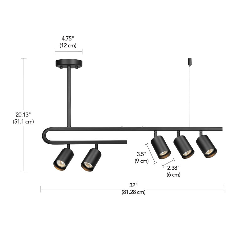 32'' 5 -Light Swing Arm Track Track Kit with Dimmable and Adjustable Head