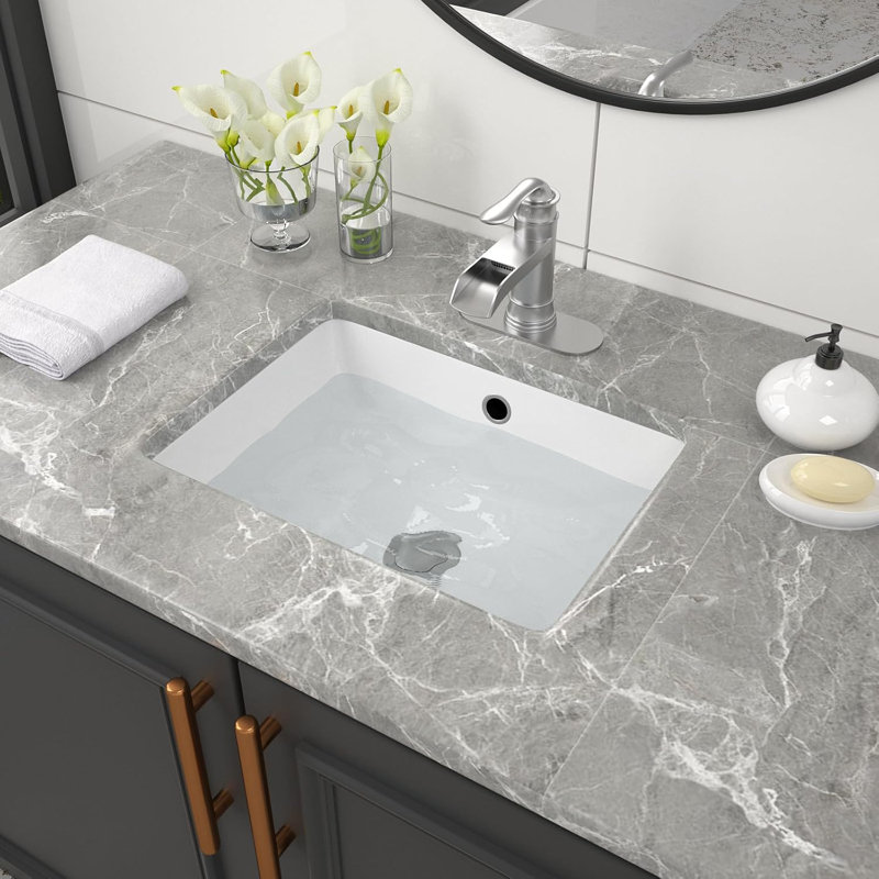Undermount Bathroom Sink With Deep Basin, White Porcelain Rectangular Vessel Sink For Vanity, Easy To Clean And Install, Includes Mounting Clips