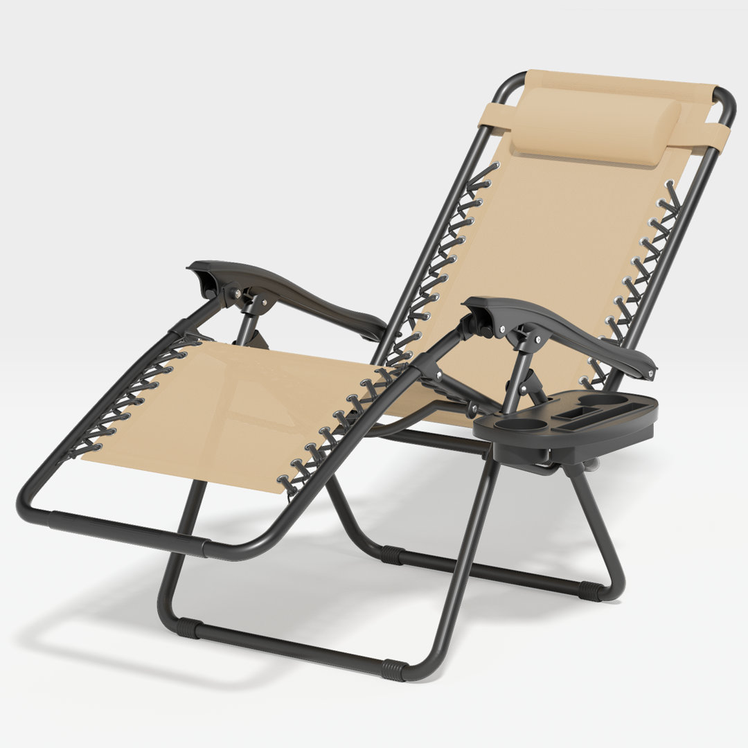 Morena Folding Zero Gravity Lounge Chair with Headrest, Footrest, and Cup Holder, Outdoor Beach Recliner for Patio and Camping Arlmont & Co. Seat 