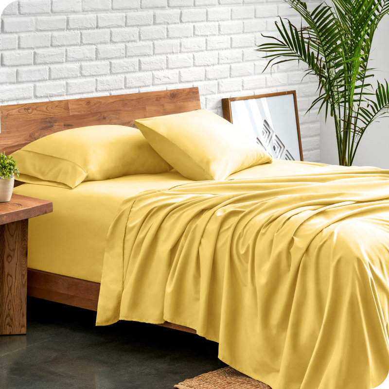 Bare Home Ultra-Soft Microfiber Sheet Set, Queen Sheet Set + 1 Fitted Sheet + 2 Pillowcases, Lemon Drop