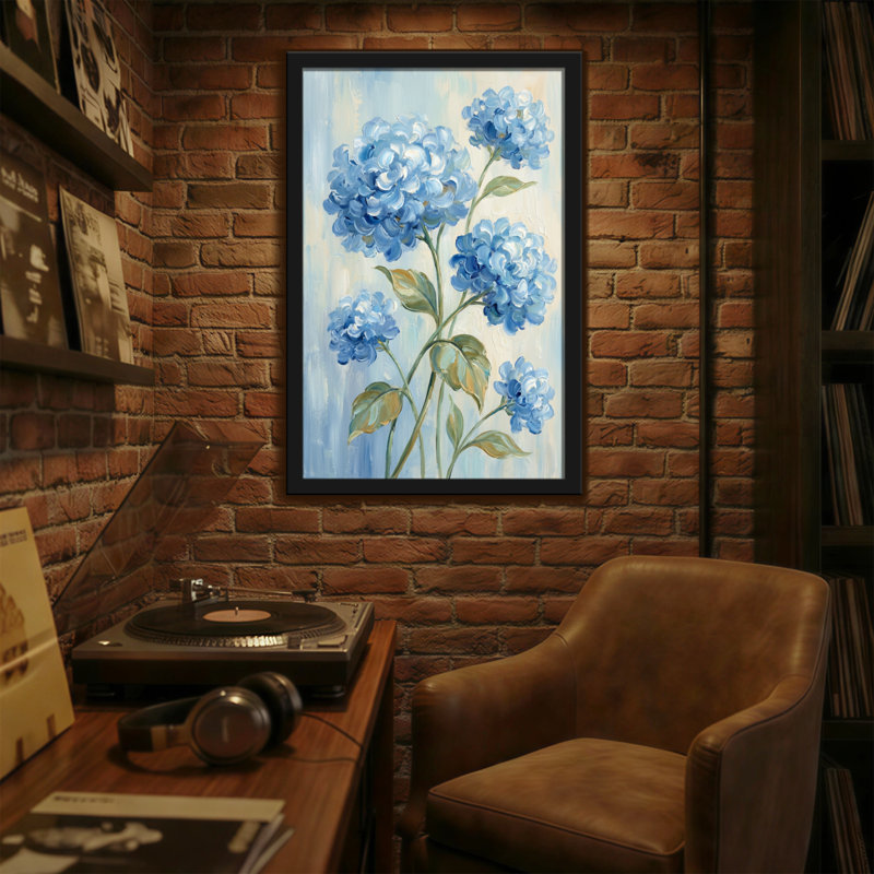 Plantes et fleurs, hortensia bleu, impression sur toile à motif floral, H 18 po x l 12 po