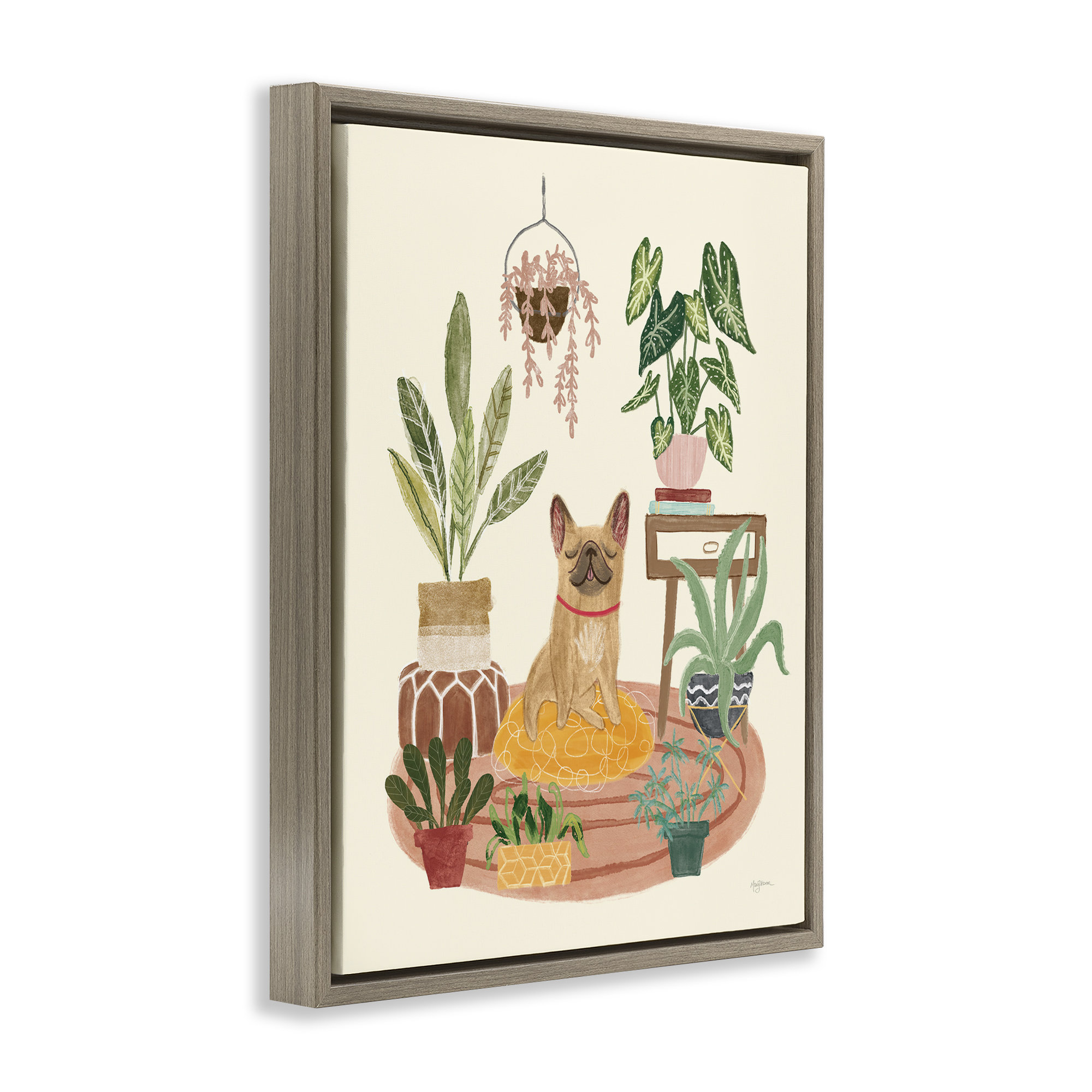 Lark Manor Urban Dog with Plants Framed Floater Canvas Wall Art by Mary