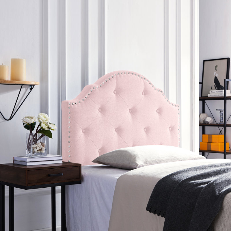Twin Headboard In Blush, Boasting Gorgeous Button Stitching And Charming Nailhead Trim Presenting Outstanding Diamond Stitch Classy