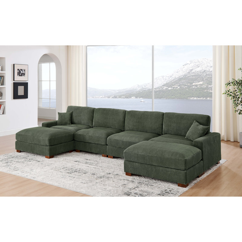 6-Pieces Modular Sofa Bed, 34" H x 158" W x 67.5" D, Green