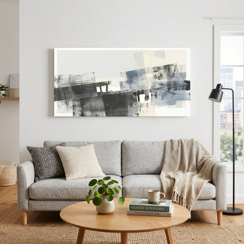 Ensemble de 1 tableau abstrait monochrome sur toile, 48“W x 24”H, Wrapped Canvas