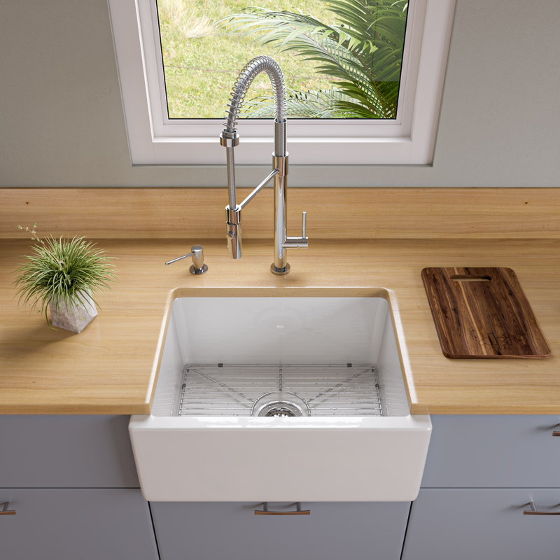 24'' L Single Bowl Fireclay Kitchen Sink, White