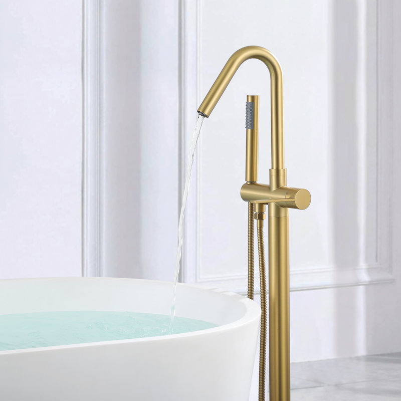 Floor Tub Filler with Diverter, Brushed Brass