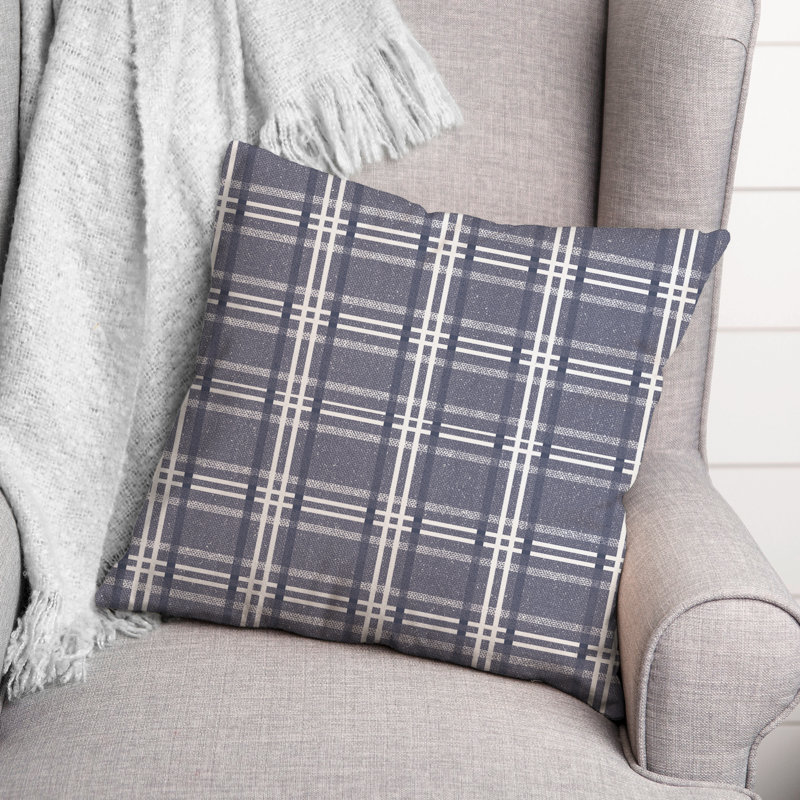 Housse et insert de coussin carré extérieur Busy Plaid 12, Bleu, 20 po x 20 po