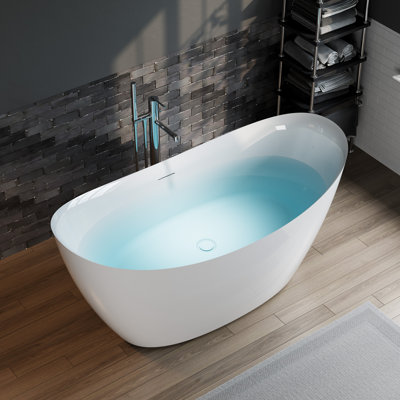 60" x 28" Freestanding Soaking Acrylic Slipper Bathtub