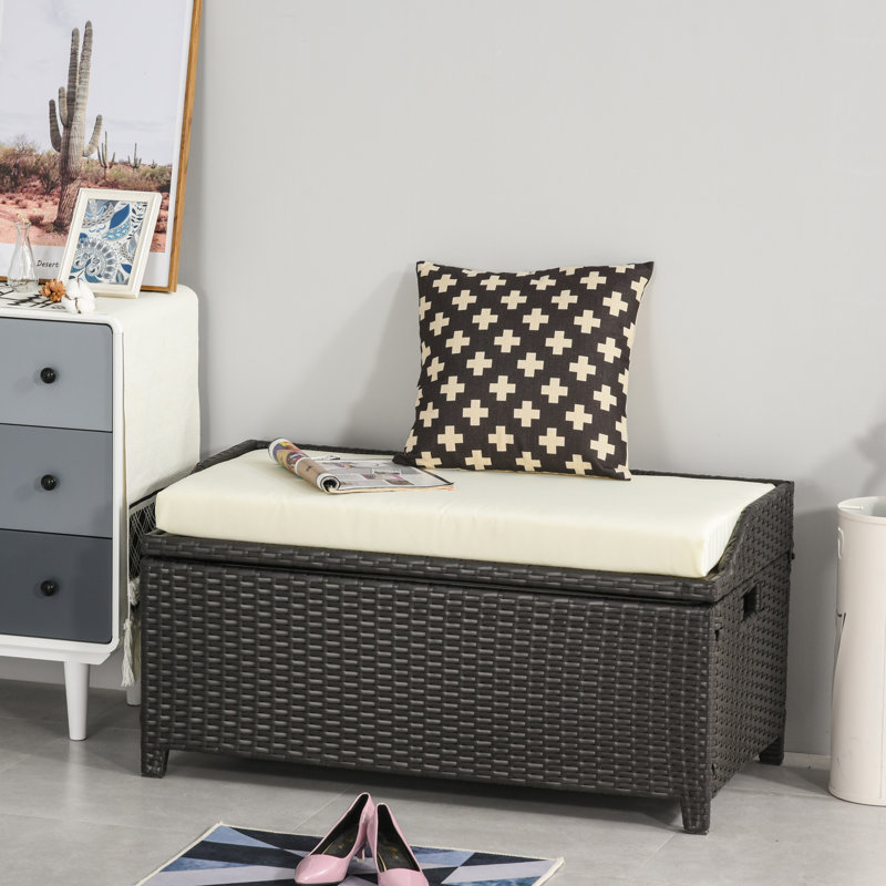 Banc de rangement imperméable en métal, Gris foncé, Beige