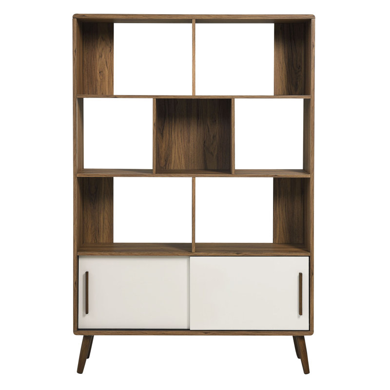 Transmit 45" Bookcase With Sliding Doors In Walnut, Walnut-Linen