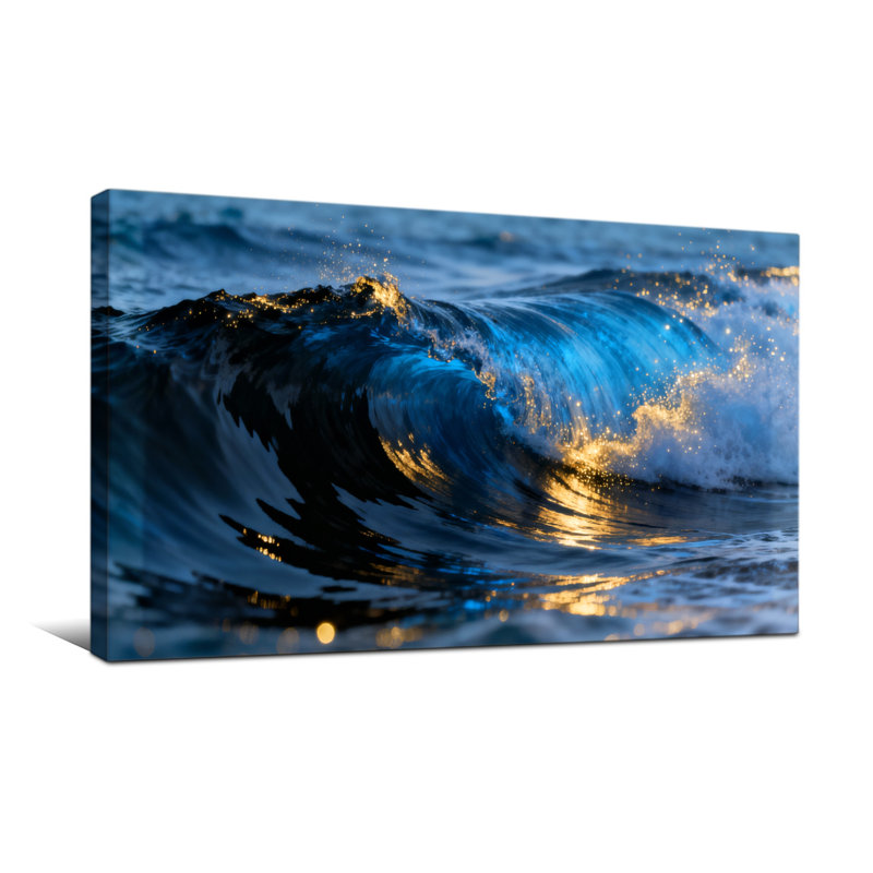 Nautical & Beach Ocean Wave Sunset Reflection Water Spray, 16" H x 32" W