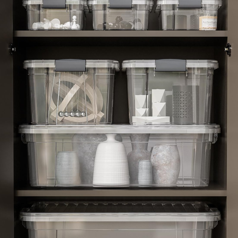 Ensemble de 8 bacs de rangement transparents Latitude Run® avec couvercles en plastique pour la maison, 14,7 pte