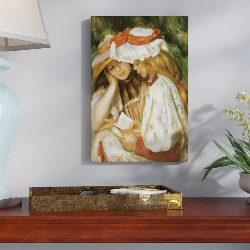 « two filles reading » par pierre-auguste renoir, reproduction d’art sur toile tendue, H 60 po x l 40po x P 1,5 po
