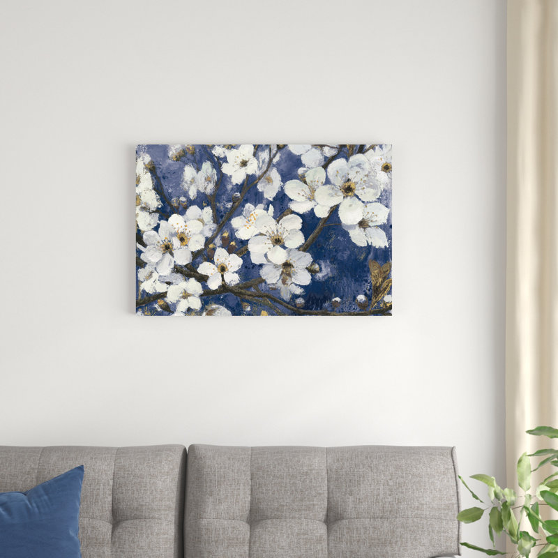 Fleurs de cerisier I indigo, H 20 po x l 30 po