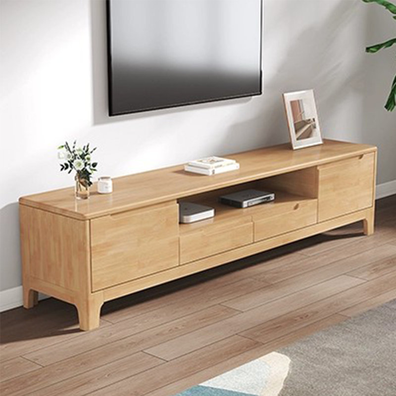 Meuble télé moderne en bois massif avec grand tiroir, Naturel / naturel, H 18,89 po x l 59,05 po x P 14,96 po
