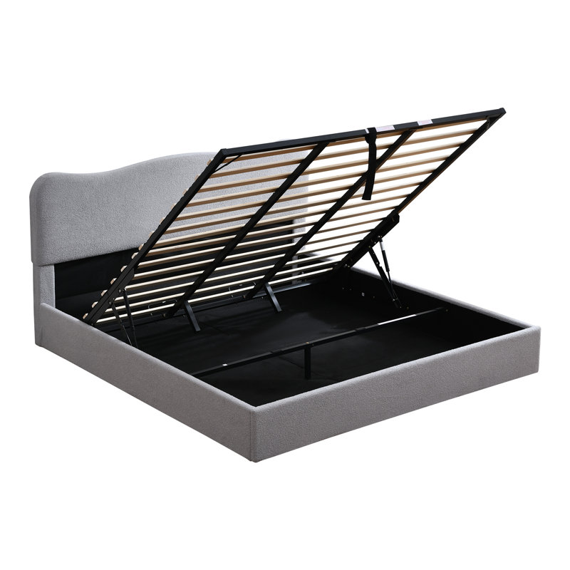 Lit plateforme tapissier Bensu Boucle, Très grand, Gris clair